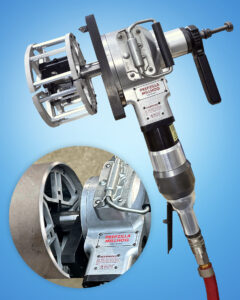 Prepzilla with Rounding Clamps for keeping thin wall pipe round while beveling