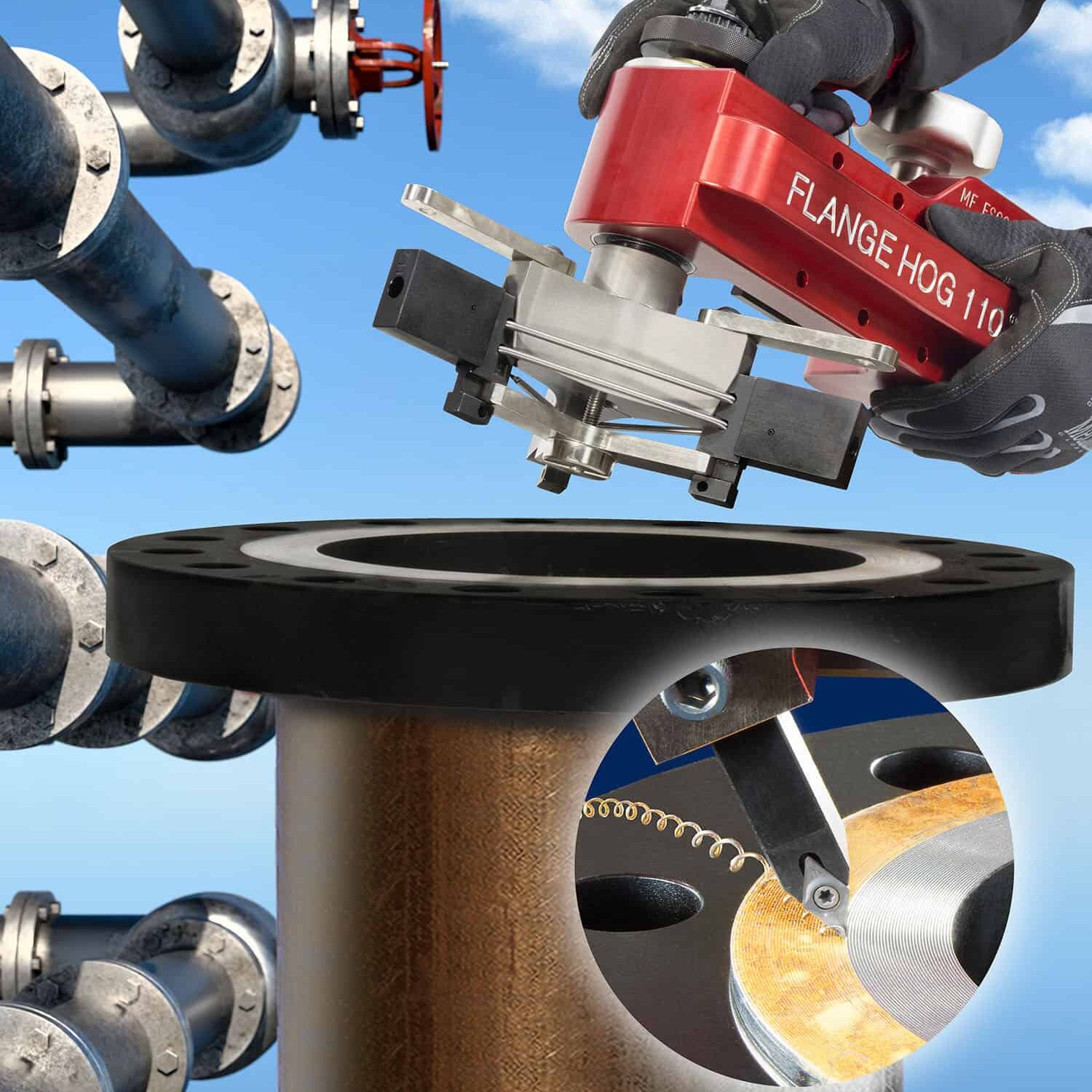 Flange Hog 110 portable flange facing tool for gasket seat repair